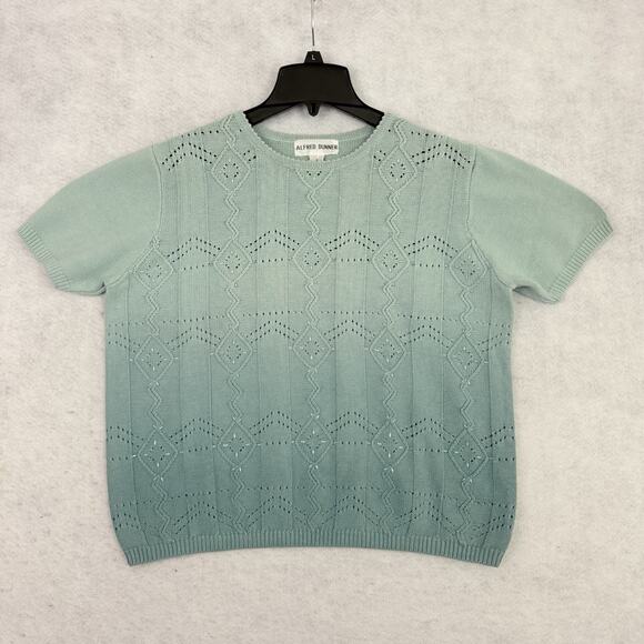 Alfred Dunner Sweater Womens Small Seaform Green Eyelet Embellished Short Sleeve - Picture 6 of 8